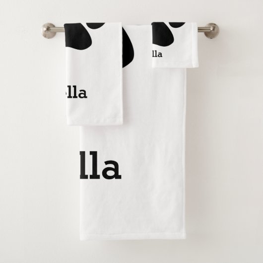 Pauw Print Pattern Monogram Naam Aangepast zwart w Bad Handdoek (Insitu)