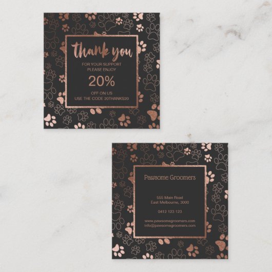 Pauw Print Roos Gold Bedankt Kaarten voor korting Vierkante Visitekaartje (Voorkant / Achterkant)