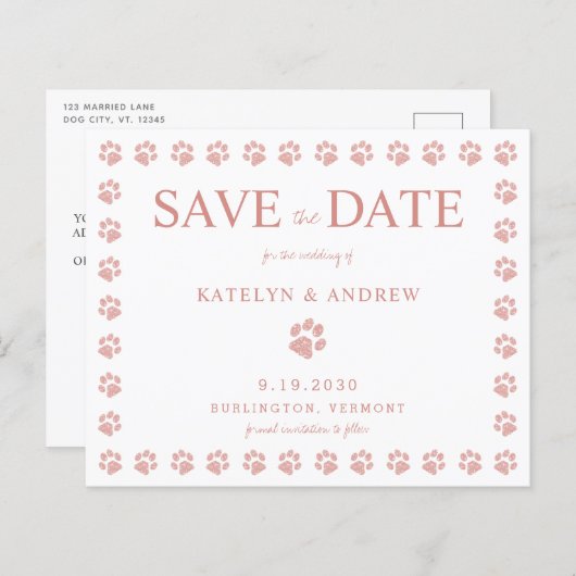 Pauw Print Roos Gold Glitter Save the Date Briefka (Voorkant / Achterkant)
