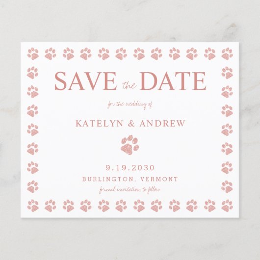 Pauw Print Roos Gold Glitter Save the Date Briefka (Voorkant)
