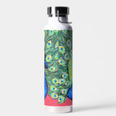 Pauw pronkend met zijn staart waterfles (Links)