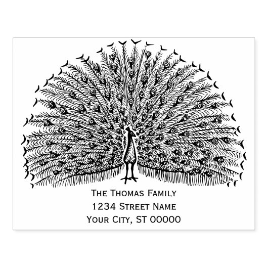 Pauw pronkt met veren #2 Retouradres  Rubberstempel (Afrduk)