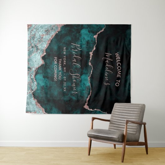 Pauw & Roze Gouden Agate Bruiloft Welcome Wandkleed (In Situ (horizontaal))