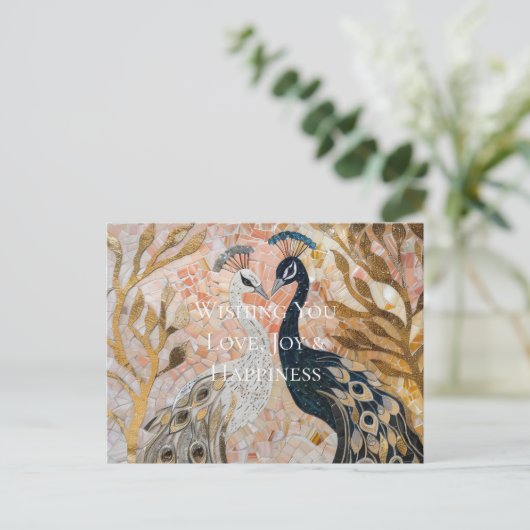  pauw roze gouden kerst briefkaart (Staand voorkant)