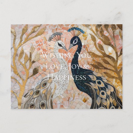  pauw roze gouden kerst briefkaart (Voorkant)