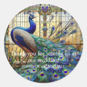 Pauw Stained Glass Dank Je Trouwstickers Ronde Sticker