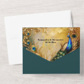  pauw thema bruiloft diner repetitie all in one uitnodiging (Achterkant)