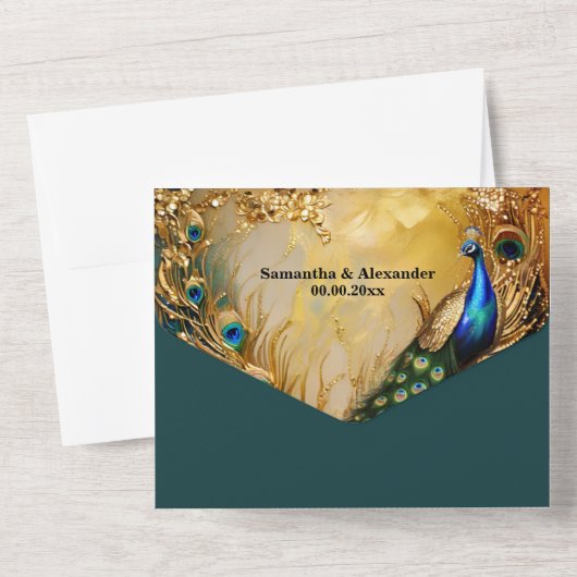  pauw thema bruiloft diner repetitie all in one uitnodiging (Achterkant)