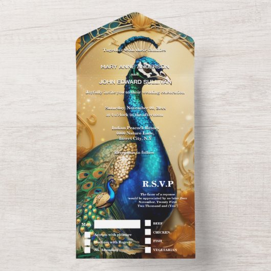 pauw thema bruiloft diner repetitie all in one uitnodiging (Binnen)