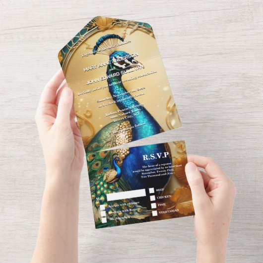  pauw thema bruiloft diner repetitie all in one uitnodiging (Afscheurbaar)