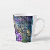 Pauw Trendy Blauwe Vogelveer Bloemen Latte Mok (Rechts)