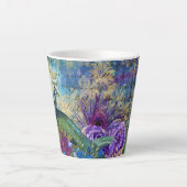 Pauw Trendy Blauwe Vogelveer Bloemen Latte Mok (Voorkant)