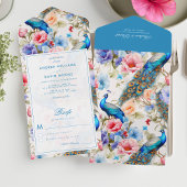 Pauw Tuin Antiek Blauw Bloemen Huwelijk All In One Uitnodiging