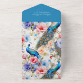 Pauw Tuin Blauw Antiek Bloemen Huwelijk All In One Uitnodiging (Buitenkant)