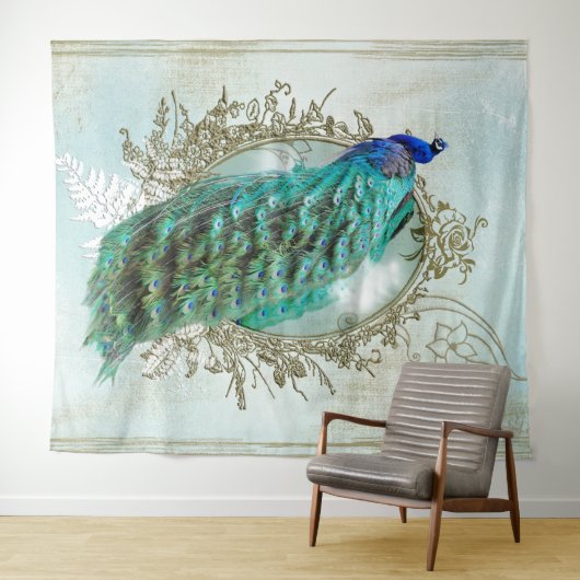  pauw turquoise shabby chic Tapestry Wandkleed (In Situ (horizontaal))