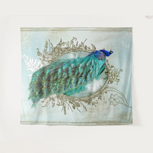 pauw turquoise shabby chic Tapestry Wandkleed (Voorkant (horizontaal))