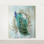 pauw turquoise shabby chic Tapestry Wandkleed (Voorkant)