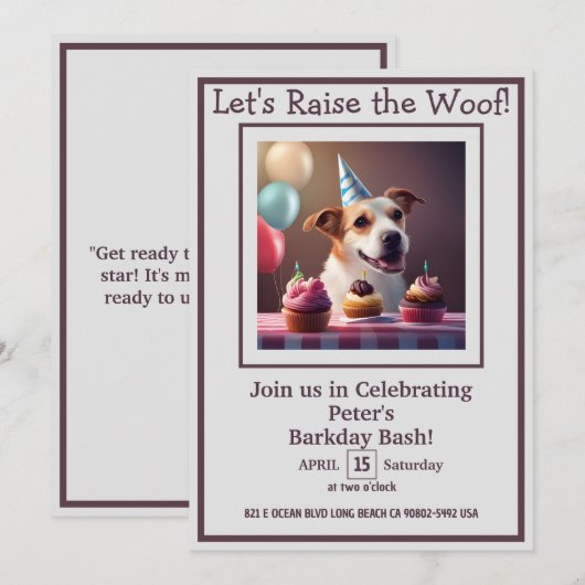 "Pauw-ty Time: The Ultimate Dog Birthday Invitatio Kaart (Voorkant / Achterkant)