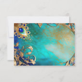 Pauw veer blauw goud gemarmerde achtergrond RSVP kaartje (Achterkant)