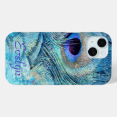 Pauw veer blauwgroen blauw paarse marmer elegant Case-Mate iPhone case (Achterkant (horizontaal))