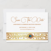 Pauw veer bruiloft bloeien vogel thema opslaan kaart (Voorkant)