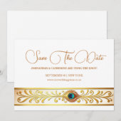 Pauw veer bruiloft bloeien vogel thema opslaan kaart (Voorkant / Achterkant)