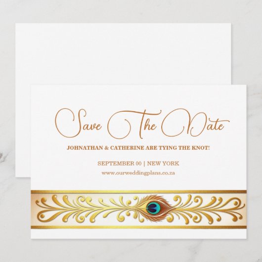 Pauw veer bruiloft bloeien vogel thema opslaan kaart (Voorkant / Achterkant)