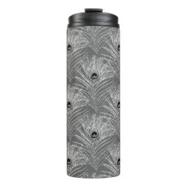 Pauw veer elegante zilvergrijs glitter look thermosbeker