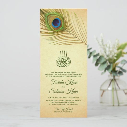  pauw veer islamitische moslim bruiloft kaart (Staand voorkant)