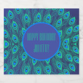 PAUW VEER MOTIEF PATROON VERJAARDAG BLAUW GROEN SPARKLING WIJNETIKET (Enkel label)