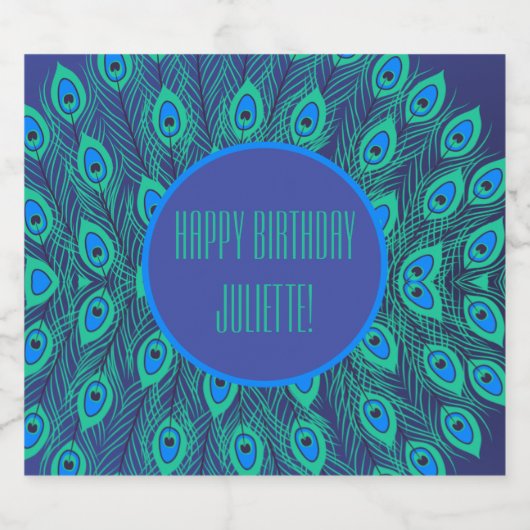 PAUW VEER MOTIEF PATROON VERJAARDAG BLAUW GROEN SPARKLING WIJNETIKET (Enkel label)