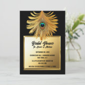 Pauw veer pluim zwart gouden vrijgezellenfeest kaart (Staand voorkant)