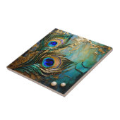 Pauw veer rozetten gemarmerde parel faux folie tegeltje (Zijkant)