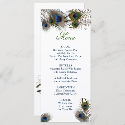 Pauw veren, aangepaste bruiloft menu (Voorkant / Achterkant)