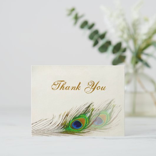 Pauw veren bruiloft Dank u Briefkaart (Staand voorkant)