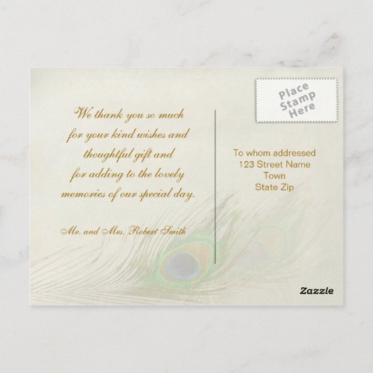 Pauw veren bruiloft Dank u Briefkaart (Achterkant)