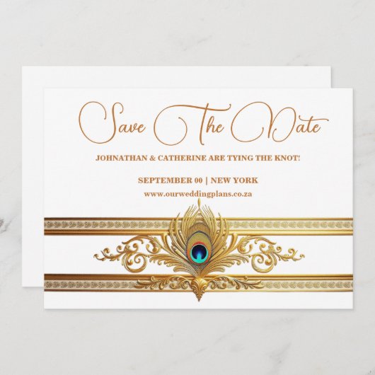 Pauw veren goud bloeien vogel thema kaart (Voorkant / Achterkant)