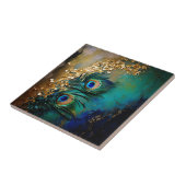 Pauw veren gouden folie splash gemarmerde wand tegeltje (Zijkant)