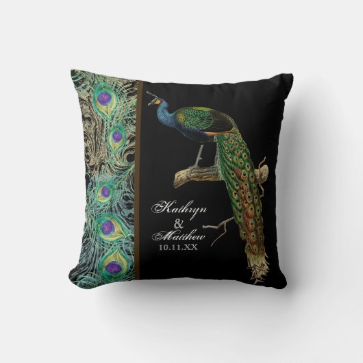  pauw, veren in etsen decoratief kussen (Voorkant)