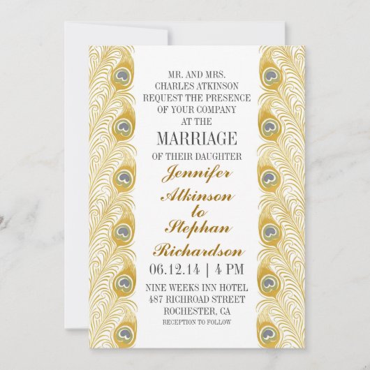 Pauw veren klassieke witte bruiloft uitnodigingen (Voorkant)