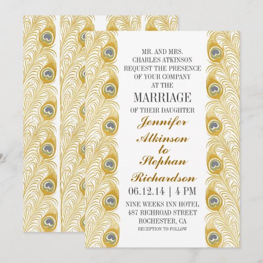 Pauw veren klassieke witte bruiloft uitnodigingen (Voorkant / Achterkant)