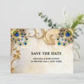 Pauw veren luxe natuur vogelverenkleed 5x7 save the date (Staand voorkant)