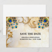 Pauw veren luxe natuur vogelverenkleed 5x7 save the date (Voorkant / Achterkant)