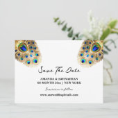 Pauw veren luxe vogel witgouden natuur save the date (Staand voorkant)