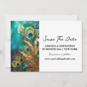 Pauw veren luxe vogelverenkleed verloving save the date (Voorkant)