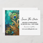 Pauw veren luxe vogelverenkleed verloving save the date (Voorkant / Achterkant)