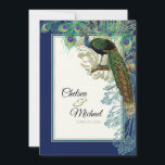 pauw veren marineblauw - bruiloft kaart<br><div class="desc">Elegant. Geavanceerd. Moderne  stijl. Originele handbeschilderde waterverf pauwenveren en ornamenten etsen van de antiek drukker worden gecombineerd met een spectaculaire  pauw voor een leuk en eigentijds thema. Audrey Jeanne Roberts.</div>