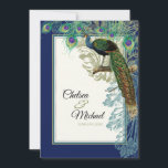 pauw veren marineblauw - bruiloft kaart<br><div class="desc">Elegant. Geavanceerd. Moderne  stijl. Originele handbeschilderde waterverf pauwenveren en ornamenten etsen van de antiek drukker worden gecombineerd met een spectaculaire  pauw voor een leuk en eigentijds thema. Audrey Jeanne Roberts.</div>