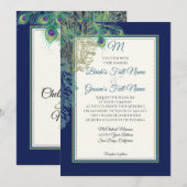 pauw veren marineblauw - bruiloft kaart (Voorkant / Achterkant)