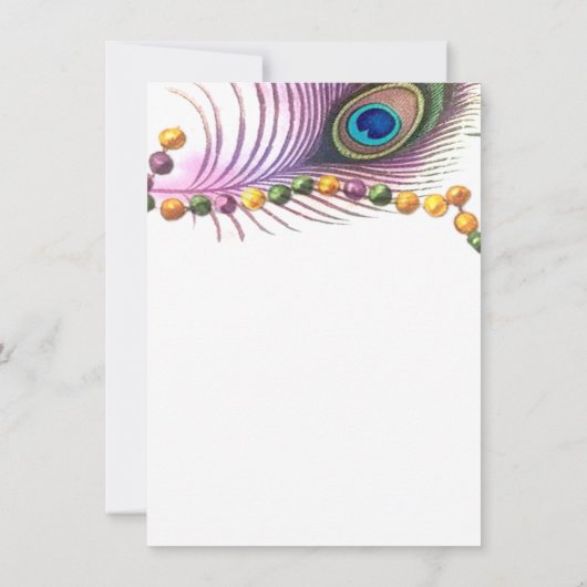 Pauw veren masker Mardi Gras Masquerade Party Kaart (Achterkant)